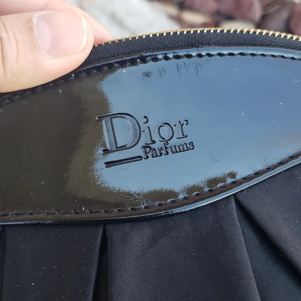 Dior Parfums Patent Leather Trim Satin Cosmetic Organizer Pouch Black Luxury
